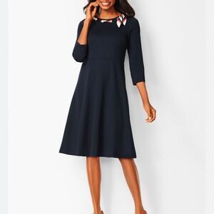 Talbots Ponte fit & flare nautical dress Size 10P Petite navy blue‎